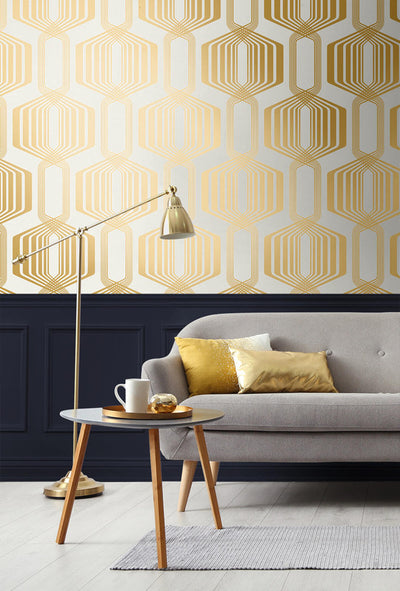 product image for Striped Geo Peel & Stick Wallpaper in Metallic Gold 7