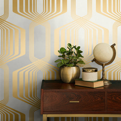 product image for Striped Geo Peel & Stick Wallpaper in Metallic Gold 70