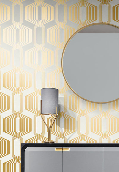 product image for Striped Geo Peel & Stick Wallpaper in Metallic Gold 44