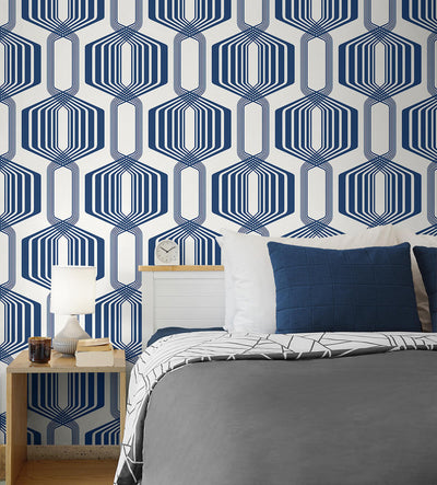 product image for Striped Geo Peel & Stick Wallpaper in Blue Sapphire 85