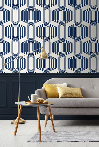 product image for Striped Geo Peel & Stick Wallpaper in Blue Sapphire 5