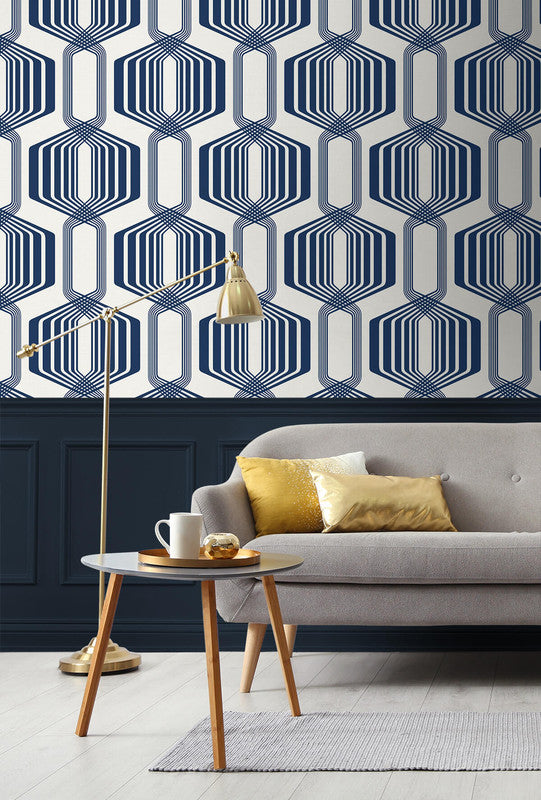 media image for Striped Geo Peel & Stick Wallpaper in Blue Sapphire 268