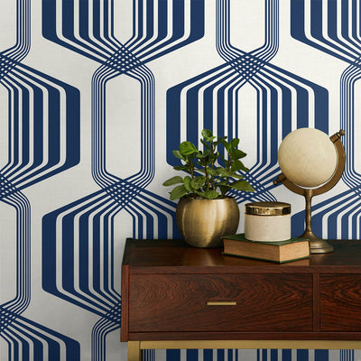 product image for Striped Geo Peel & Stick Wallpaper in Blue Sapphire 45