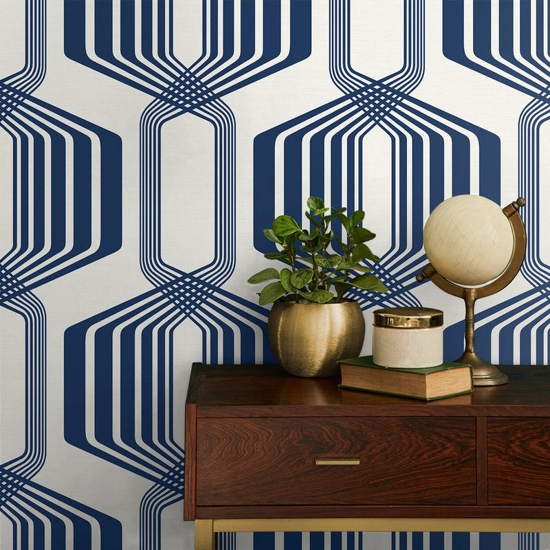 media image for Striped Geo Peel & Stick Wallpaper in Blue Sapphire 237