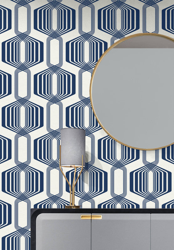 media image for Striped Geo Peel & Stick Wallpaper in Blue Sapphire 213