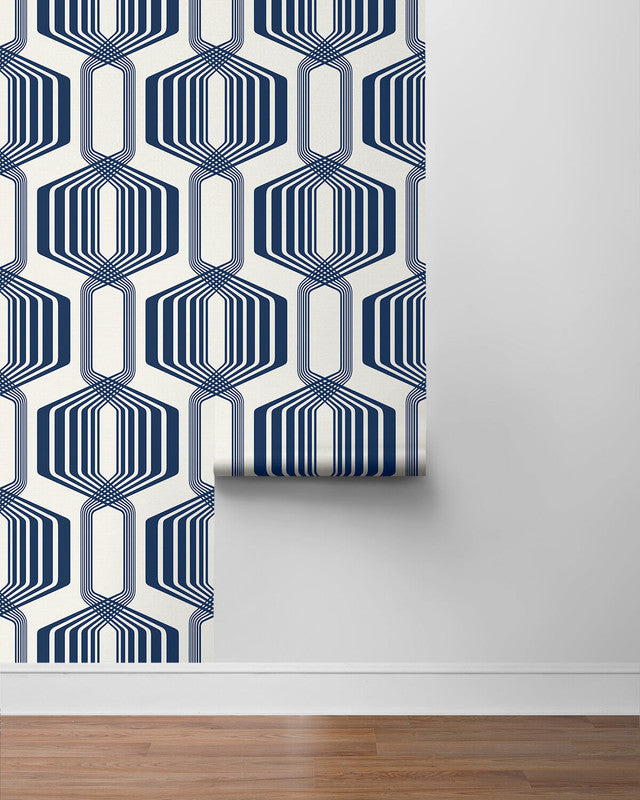 media image for Striped Geo Peel & Stick Wallpaper in Blue Sapphire 211