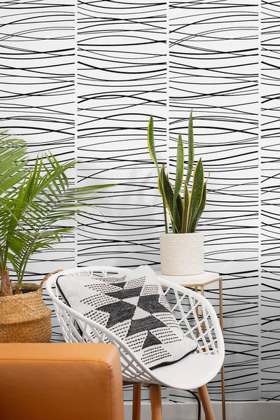 product image for Wave Lines Peel & Stick Wallpaper in Black 45