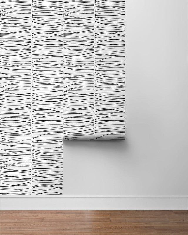 media image for Wave Lines Peel & Stick Wallpaper in Black 23