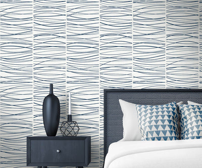 product image for Wave Lines Peel & Stick Wallpaper in Blue 11