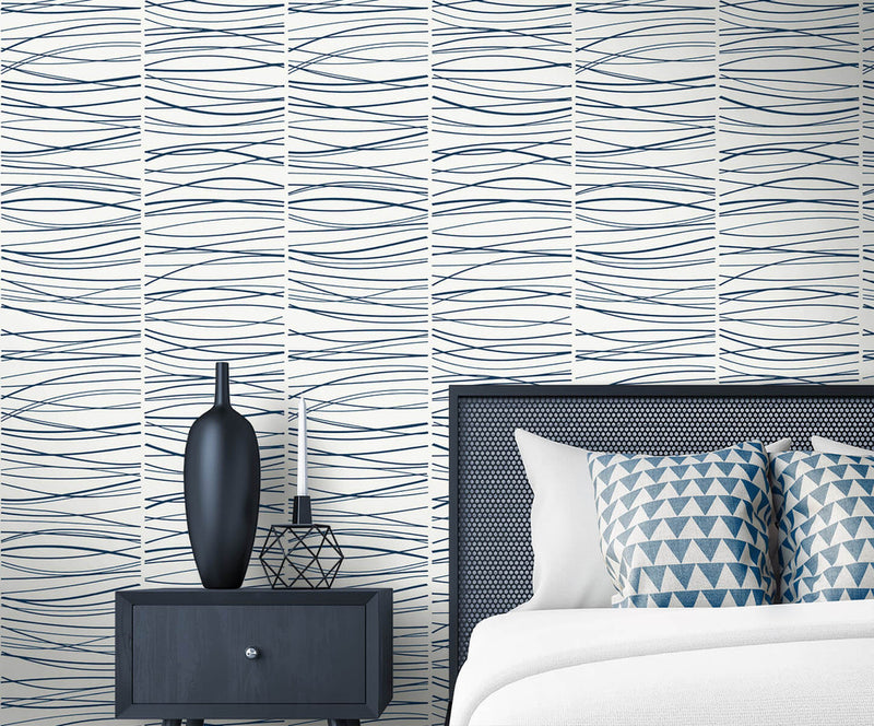 media image for Wave Lines Peel & Stick Wallpaper in Blue 266