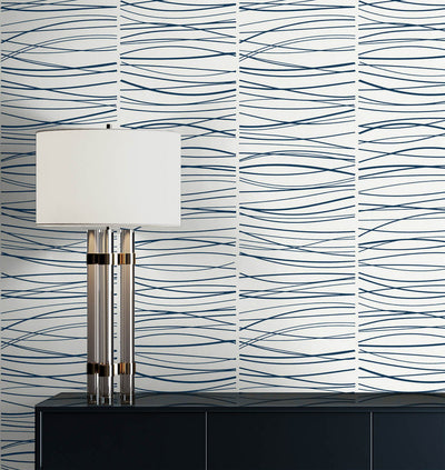 product image for Wave Lines Peel & Stick Wallpaper in Blue 34