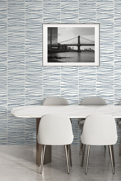 product image for Wave Lines Peel & Stick Wallpaper in Blue 77