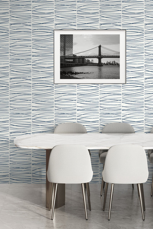 media image for Wave Lines Peel & Stick Wallpaper in Blue 215