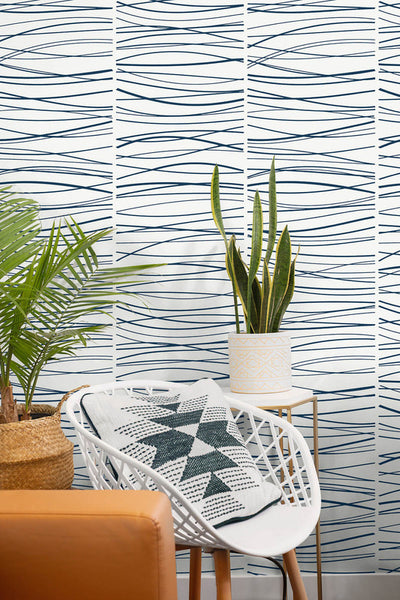 product image for Wave Lines Peel & Stick Wallpaper in Blue 93