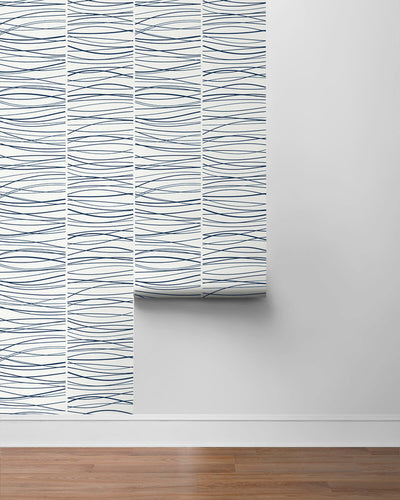 product image for Wave Lines Peel & Stick Wallpaper in Blue 56