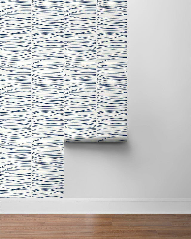 media image for Wave Lines Peel & Stick Wallpaper in Blue 270