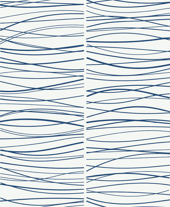 media image for Wave Lines Peel & Stick Wallpaper in Blue 252