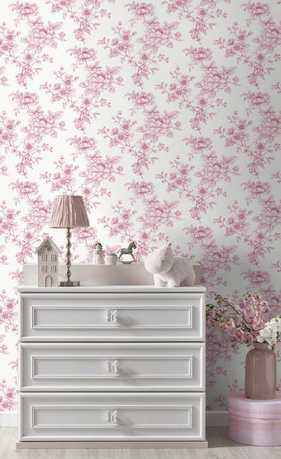 product image for Sketched Floral Peel & Stick Wallpaper in Pink 98