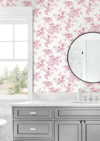 product image for Sketched Floral Peel & Stick Wallpaper in Pink 94