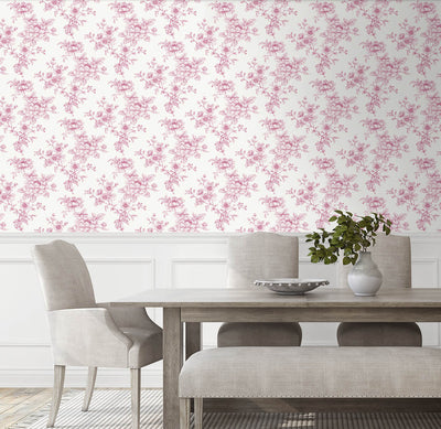 product image for Sketched Floral Peel & Stick Wallpaper in Pink 91