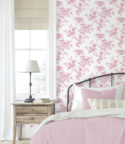 product image for Sketched Floral Peel & Stick Wallpaper in Pink 33