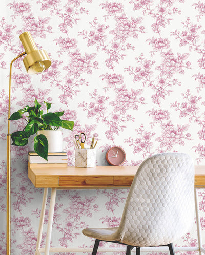 product image for Sketched Floral Peel & Stick Wallpaper in Pink 48