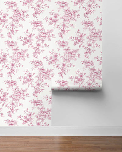 product image for Sketched Floral Peel & Stick Wallpaper in Pink 73