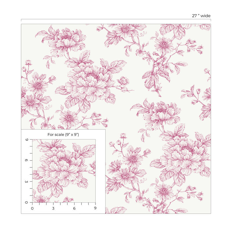 media image for Sketched Floral Peel & Stick Wallpaper in Pink 290