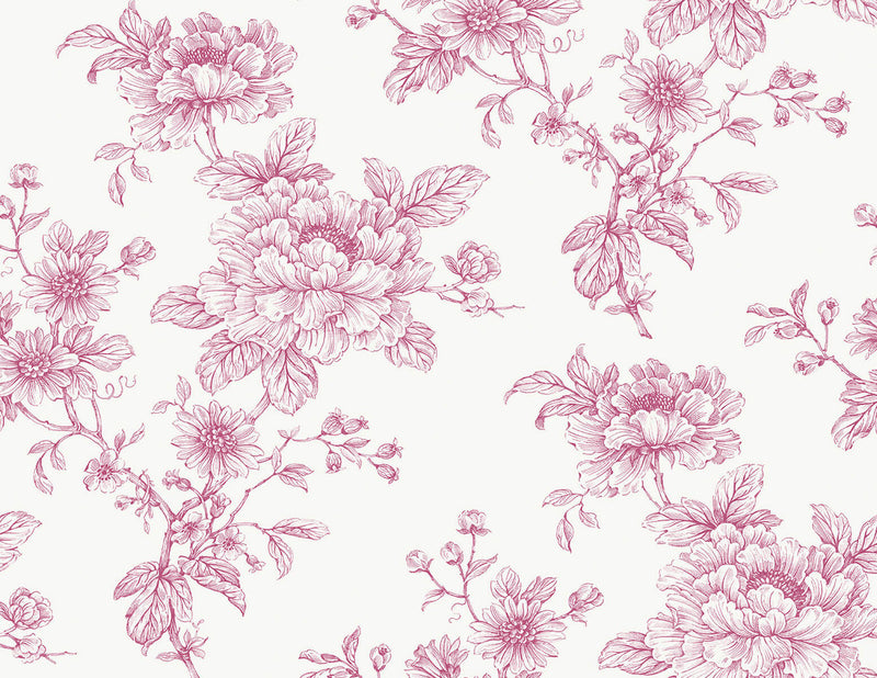 media image for Sketched Floral Peel & Stick Wallpaper in Pink 286