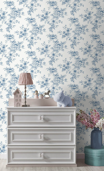 product image for Sketched Floral Peel & Stick Wallpaper in Blue 49