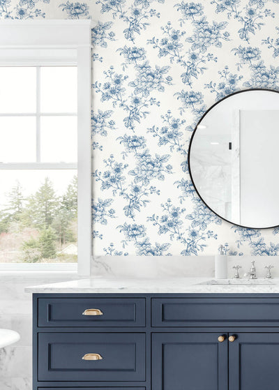 product image for Sketched Floral Peel & Stick Wallpaper in Blue 43