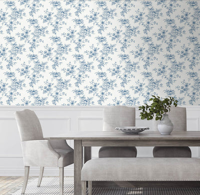 product image for Sketched Floral Peel & Stick Wallpaper in Blue 4