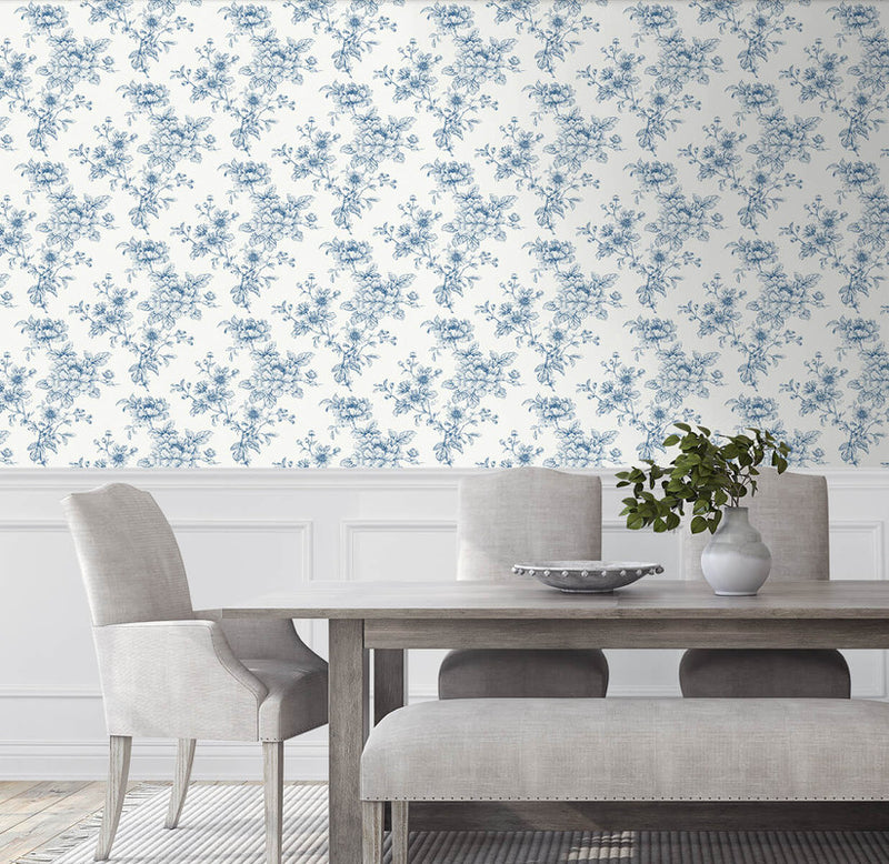 media image for Sketched Floral Peel & Stick Wallpaper in Blue 281