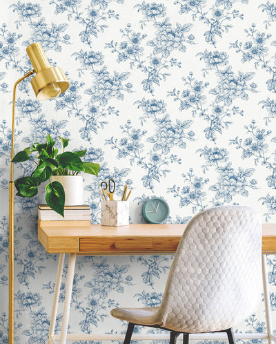 product image for Sketched Floral Peel & Stick Wallpaper in Blue 48