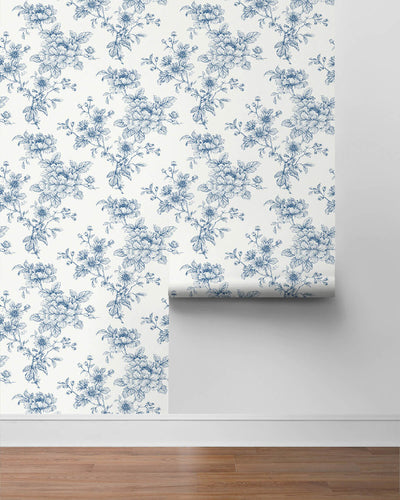 product image for Sketched Floral Peel & Stick Wallpaper in Blue 7