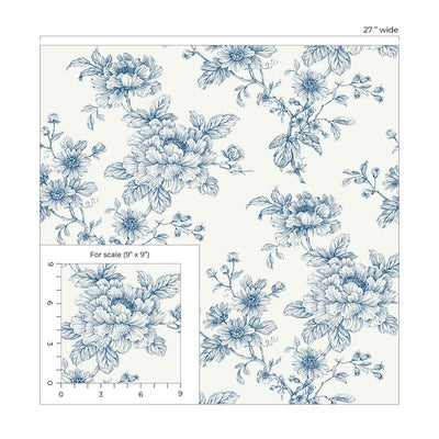 product image for Sketched Floral Peel & Stick Wallpaper in Blue 89