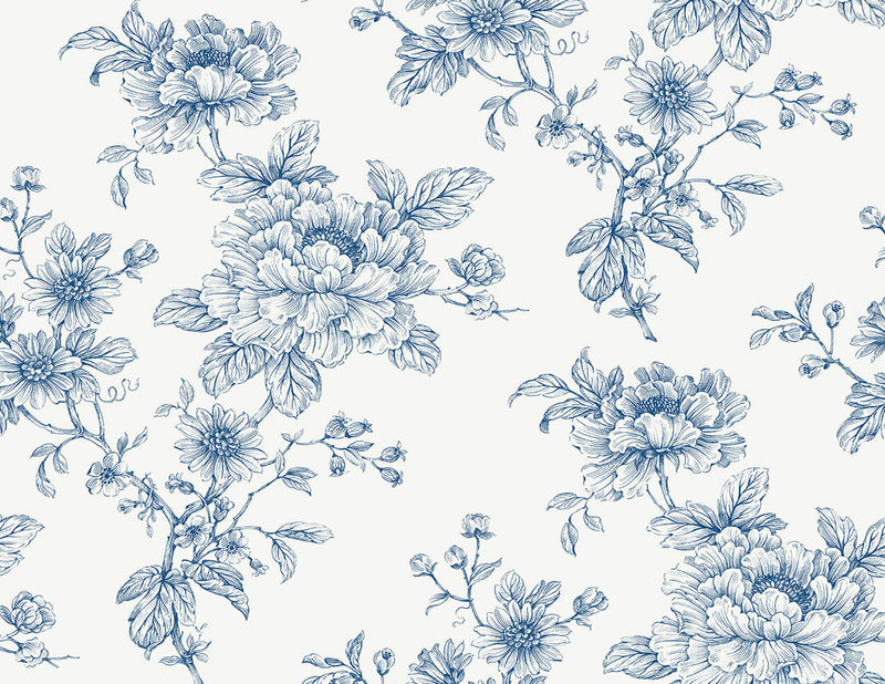 media image for Sketched Floral Peel & Stick Wallpaper in Blue 241