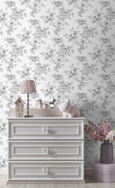 product image for Sketched Floral Peel & Stick Wallpaper in Grey 83