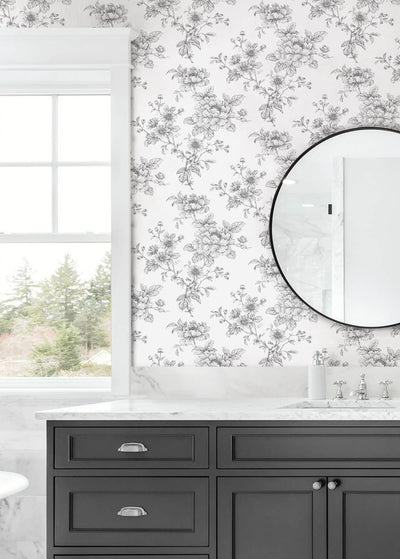 product image for Sketched Floral Peel & Stick Wallpaper in Grey 80