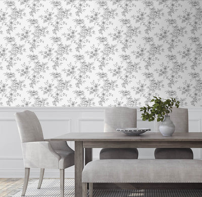 product image for Sketched Floral Peel & Stick Wallpaper in Grey 33