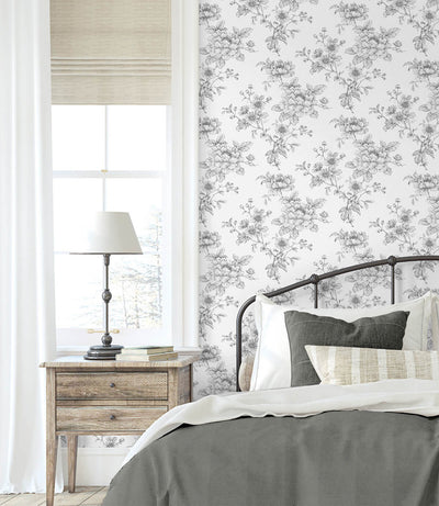 product image for Sketched Floral Peel & Stick Wallpaper in Grey 43