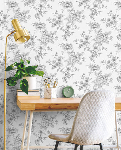 product image for Sketched Floral Peel & Stick Wallpaper in Grey 63