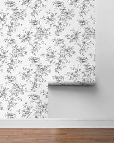 product image for Sketched Floral Peel & Stick Wallpaper in Grey 85