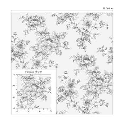 product image for Sketched Floral Peel & Stick Wallpaper in Grey 35