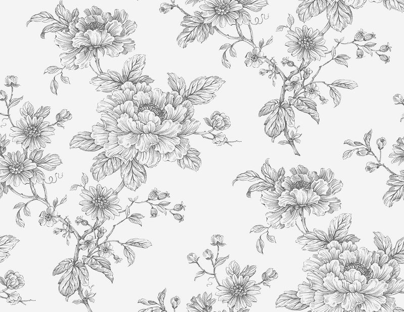 media image for Sketched Floral Peel & Stick Wallpaper in Grey 244