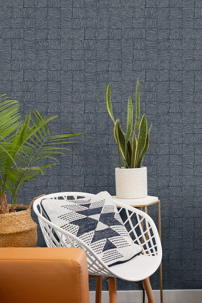 product image for Organic Squares Peel & Stick Wallpaper in Blue Denim 97
