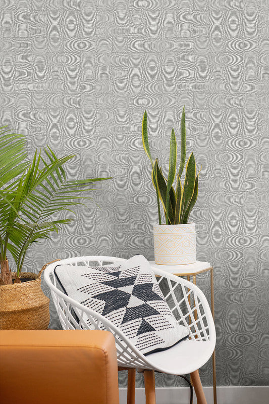 media image for Organic Squares Peel & Stick Wallpaper in Fog Grey 257