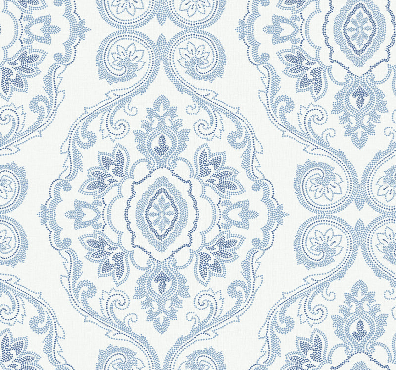 media image for Nautical Damask Wallpaper in Coastal Blue from the Beach House Collection by Seabrook Wallcoverings 269