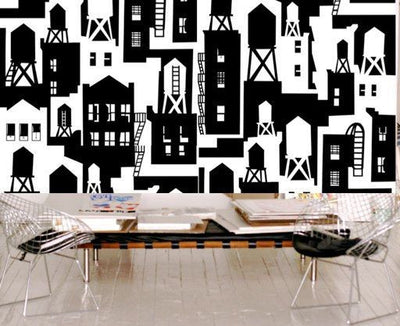 product image for New York City Watertowers Wallpaper in Black & White design by Tom Slaughter for Cavern Home 97