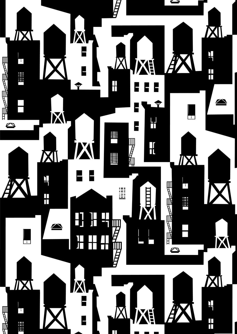 media image for New York City Watertowers Wallpaper in Black & White design by Tom Slaughter for Cavern Home 221